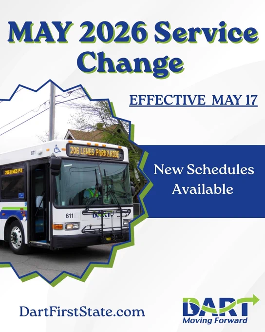 White background bus photo to the left - May 2026 service change in effect today 