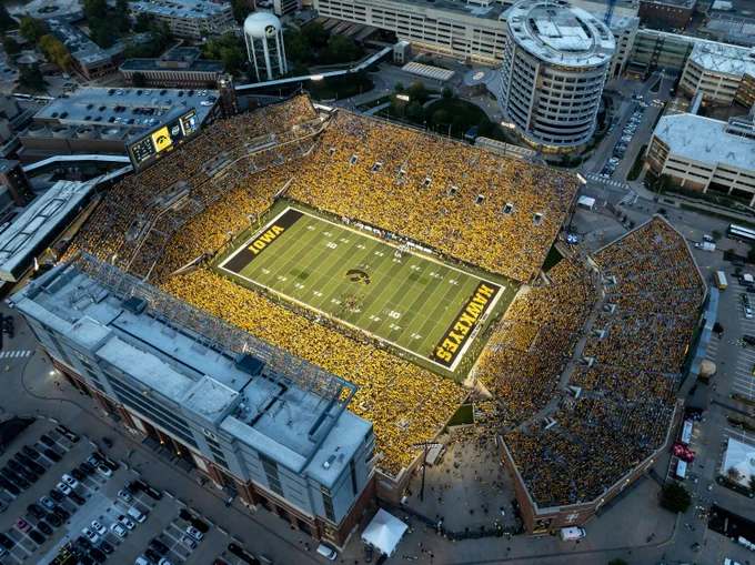 An aerial view of Kinnick Stadium.
