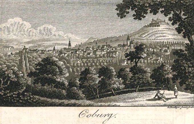 Ansicht von Coburg, Kupferstich im Gothaischen Hofkalender 1818.