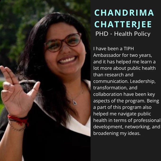 Chandrima Chatterjee with a quote about her experience as TIPH ambassador
