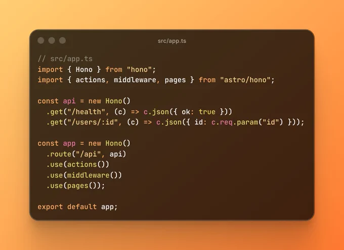 Example of using Astro's Advanced Routing to use Hono for API routes