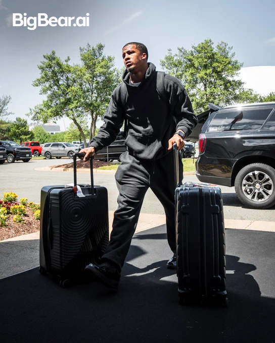 Sonny Styles walking in with two suitcases. 