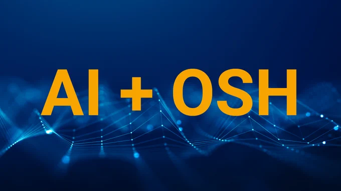 futuristic background with text that says "AI   OSH" and the CDC NIOSH logos