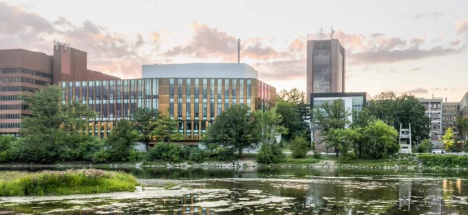 Carleton campus from across the river in the early morning light. 