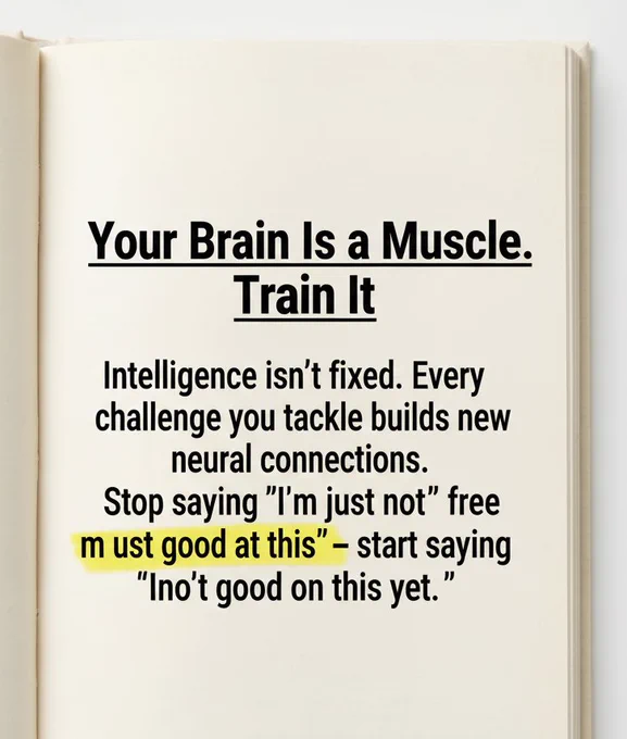 You're not failing because you lack talent. You're failing because you believe talent is fixed. 🧠

Here's what actually separates successful people from everyone else → it's not IQ. It's not luck.
Here are 6 growth mindset shifts that rewire how you see effort, failure, and success.

1️⃣ Your brain is a muscle. Train it.
2️⃣ Fall in love with the struggle
3️⃣ Replace "I can't" with "I can't yet"
4️⃣ Effort is not optional. It's the path.
5️⃣ Learn from criticism instead of hiding
6️⃣ Celebrate other people's wins

Save this. Read it again when you feel stuck.

Which mindset shift do you need most? Comment 1-6 👇

#growthmindset #mindsetshift #psychologyofsuccess #effortovercomfort