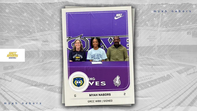 Graphic with a picture showing a student athlete and family members as they sign their National Letter of Intent to play college athletics.