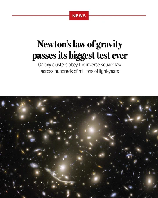 Newton’s law of gravity passes its biggest test ever
Galaxy clusters obey the inverse square law across hundreds of millions of light-years