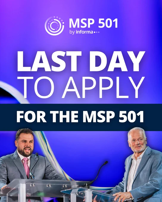 Graphic for the MSP 501 by informa with text that reads, \"LAST DAY TO APPLY FOR THE MSP 501\" is displayed above two men at podiums. 