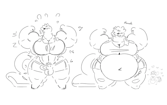 A dragon holding her breath! She looks HUNKY, and is flexing her arms!

Then she “PHWAH”s, and her big beautiful belly wumphs out,.,,