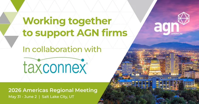 At AGN, we collaborate with organisations that help our firms stay ahead.

TaxConnex®™ offers white glove sales tax compliance outsourcing. Services include registrations, filings, payments, tax calendar management and notice resolution — making them a valuable partner for AGN firms
Learn more: www.taxconnex.com

Looking forward to connecting at the AGN 2026 Americas Regional Meeting in Salt Lake City. Register by May 8 and save $275 before regular pricing ends: https://my.agn.org/americasrm

#AGNCommunity #StrategicPartners #FutureFocusedFirms #SalesTax #TaxCompliance #AccountingFirms #BusinessAdvisory #ProfessionalServices #IndirectTax #Outsourcing