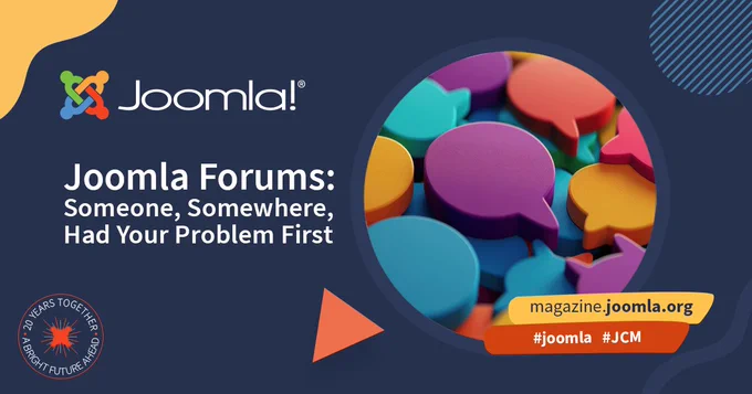 Colorful speech bubbles clustered together symbolizing active Joomla forum discussions.