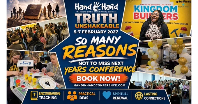 Hand in Hand so many reasons Not to miss next years conference. Photos scattered of the conference of people happy, listening to teaching, Hand on area and details about next years conference. 5-7th February www.handinhandconference.com