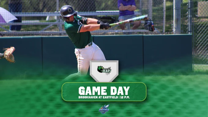 Dallas College Brookhaven baseball player swings through a pitch. 