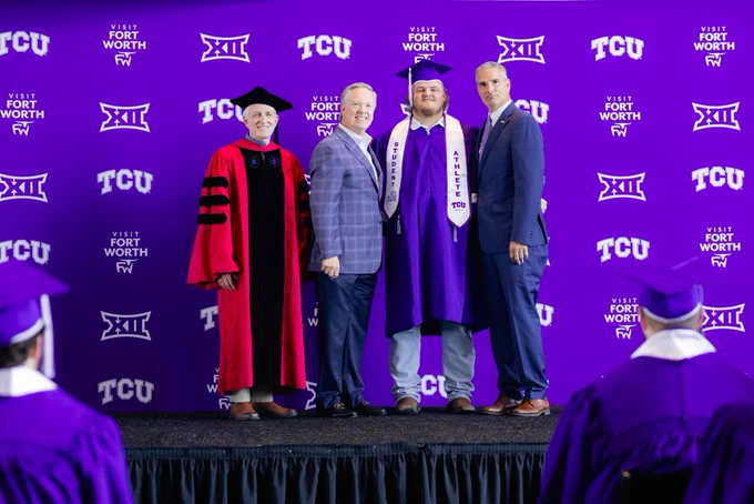 TCU football player Gannon Gaubert in his graduation cap and gown