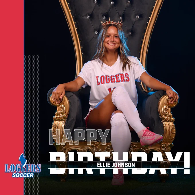Birthday graphic for Ellie Johnson; Happy Birthday text with crown design.