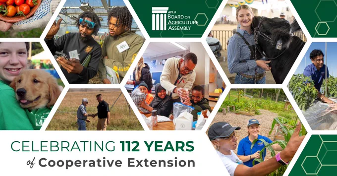 a collage of pictures of Cooperative Extension activities and the text "Celebrating 112 Years of Cooperative Extension"