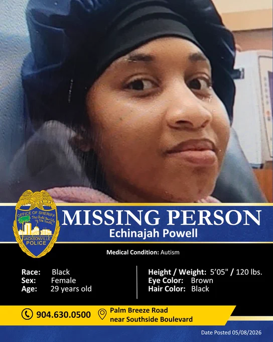 Missing persons poster for Echinajah Powell, description in caption.