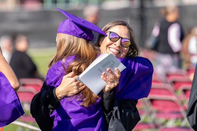 Graduates from St. Vrain Virtual High School celebrate during commencement ceremonies Friday morning, May 22, 2026, at Silver Creek High School in Longmont. Students, families, and staff gathered to honor the Class of 2026 and recognize the dedication and perseverance that led to graduation.