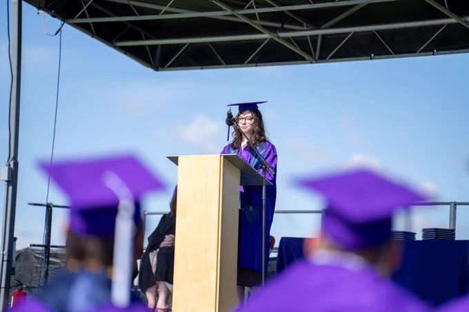 Graduates from St. Vrain Virtual High School celebrate during commencement ceremonies Friday morning, May 22, 2026, at Silver Creek High School in Longmont. Students, families, and staff gathered to honor the Class of 2026 and recognize the dedication and perseverance that led to graduation.