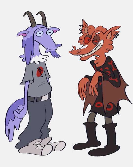 Goral Ikkan and Bat Warabi in the style of Rocko's Modern Life