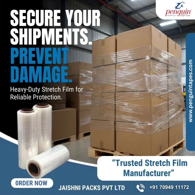 🚚📦 Secure Every Shipment with Penguin Stretch Film! 📦🚚

Protect your packages from dust, moisture, scratches & transit damage with our Heavy-Duty Stretch Film Rolls 💪✨
Perfect for warehouses, logistics, e-commerce & industrial packaging.

✅ Strong Grip & Superior Stretch
✅ Safe & Secure Wrapping
✅ Reduces Product Damage
✅ Ideal for Bulk Packaging
✅ Reliable Industrial Protection

📍 Trusted Stretch Film Manufacturer
🏭 Jaishni Packs Pvt Ltd
📞  91 70949 11172

-------------------------------------
#StretchFilm #PackagingSolutions #IndustrialPackaging #Logistics #WarehousePackaging #SecurePackaging #PackingMaterials #StretchWrap #HeavyDutyPackaging