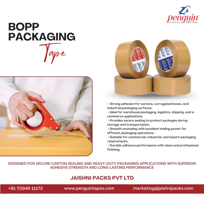 📦✨ Secure Every Shipment with Penguin BOPP Packaging Tape! ✨📦

Strong, reliable, and built for heavy-duty packaging needs 💪
Penguin BOPP Packaging Tape delivers superior adhesion for cartons, corrugated boxes, warehouse packaging, logistics, and e-commerce shipments 🚚📦

✔️ Strong & Long-Lasting Adhesion
✔️ Smooth Unwinding for Easy Application
✔️ Perfect for Warehouse & Export Packaging
✔️ Clean & Professional Sealing Finish
✔️ Ideal for Logistics, Shipping & Industrial Use
✔️ Trending Choice for Secure Packaging 🔥

Protect your packages with trusted sealing performance from Penguin Tapes 🏭✨

-------------------------
#BOPPTape #PackagingTape #PenguinTapes #CartonSealingTape #IndustrialTape #WarehousePackaging #ipl