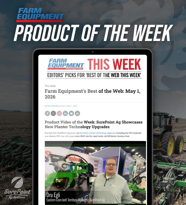 SurePoint Ag was recently recognized by Farm Equipment, an industry leader in agriculture media in print and online, as a “Product of the Week” in their Best of the Web roundup. The spotlighted video features Dru Egli from our sales team discussing the latest SurePoint planter technology upgrades, including the MVX™ Electric Seed Meter, RFX™ Row Unit Suspension, GFX™ Hydraulic Row Cleaner, and M-Series Closing Wheels. A big thank you to Farm Equipment for the recognition and the opportunity to showcase technology helping growers improve planting performance and precision in the field.

Read the full article on their website:

www.farm-equipment.com/articles/25270-farm-equipments-best-of-the-web-may-1-2026

Watch the spotlighted video here:

www.youtube.com/watch?v=yeCJYk79QsM

#SurePointAg #PrecisionAg #FarmEquipment #PlanterTechnology #FarmEquipment