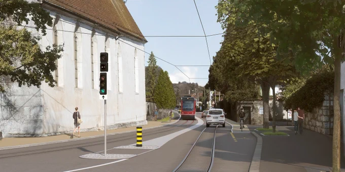 Die Baselstrasse in Solothurn in einer Visualisierung mit den geplanten zwei Geleisen