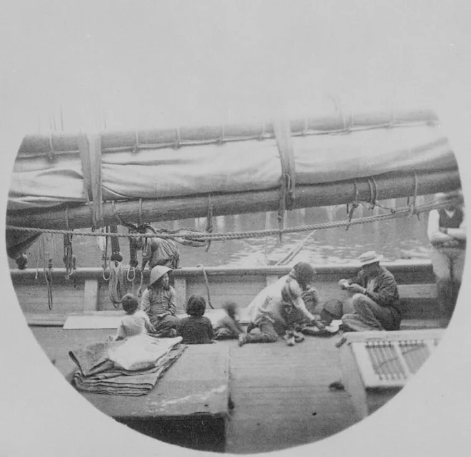 Chinese immigrants on the deck of the "Black Diamond" (sailing vessel, BC). c 1889