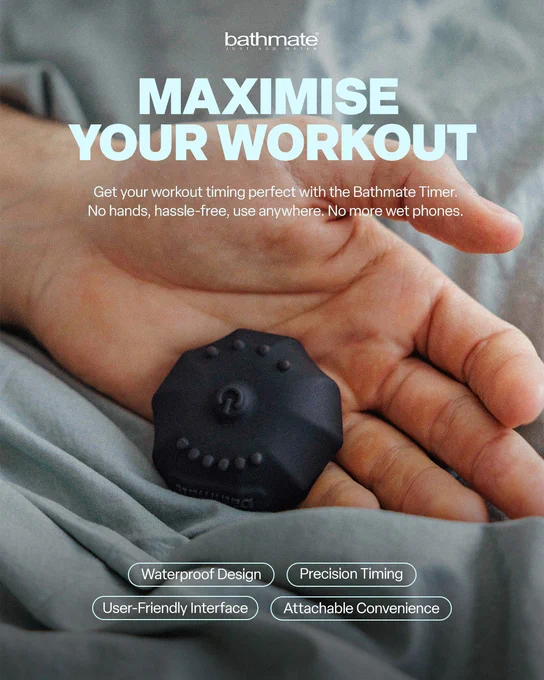 Promotional image of the Bathmate Timer, showcasing its waterproof, user-friendly design to optimize workouts.