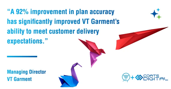 VT Garment boosts productivity by 95% ,plan accuracy 92% and OTDP by 50% with FastReactPlan. Win the Golden Award at Thailand lean Award 2017.