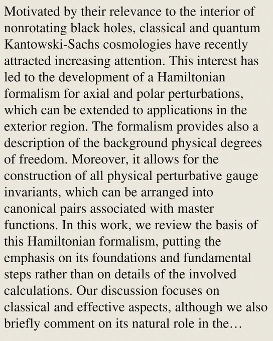 Motivated by their relevance to the interior of nonrotating black holes, classical and quantum Kantowski-Sachs cosmologies have recently attracted increasing attention. This interest has led to the development of a Hamiltonian formalism for axial and polar perturbations, which can be extended to applications in the exterior region. The formalism provides also a description of the background physical degrees of freedom. Moreover, it allows for the construction of all physical perturbative gauge invariants, which can be arranged into canonical pairs associated with master functions. In this work, we review the basis of this Hamiltonian formalism, putting the emphasis on its foundations and fundamental steps rather than on details of the involved calculations. Our discussion focuses on classical and effective aspects, although we also briefly comment on its natural role in the quantization of perturbed black holes. Adopting this formalism we present a geometric interpretation of Darboux t