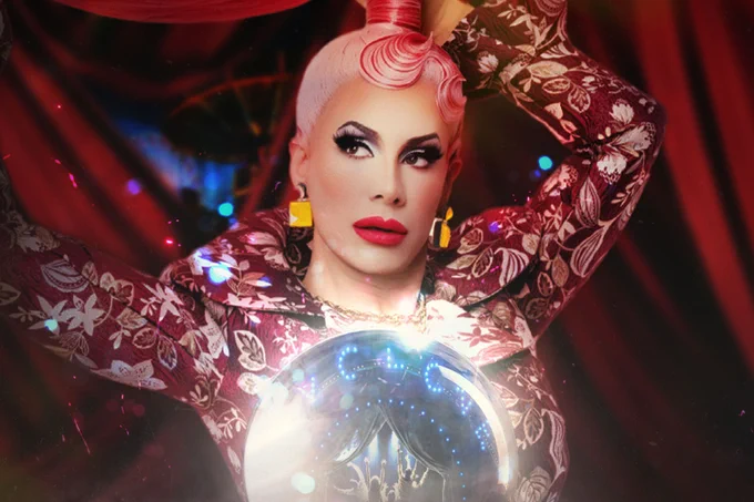 A photo showing an elaborate performer with a crystal ball 