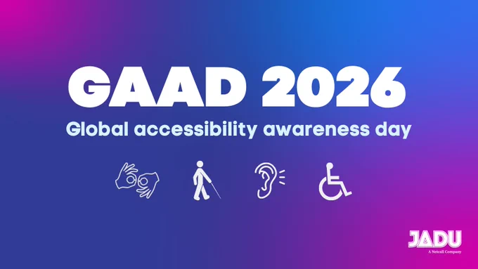GAAD 2026 in white on a pink, blue and purple gradient background.