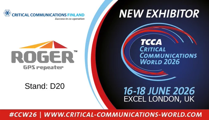 Roger GPS joins Critical Communciations Finland pavilion at the Critical Communciations World 2026 (CCW26) event 16-18th June 2026 at Excel, London UK by TCCA