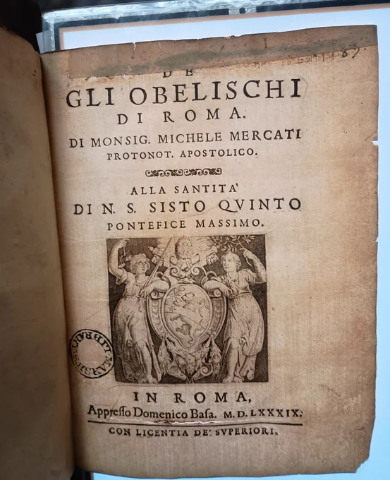 Title page of De gli obelischi di Roma, by Michele Mercati (Rome, 1589)