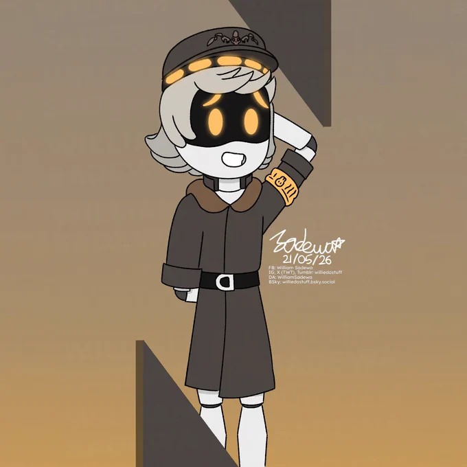 N nervously look at you in yellow and grayish brown gradient background with N shaped dark gray. This time without his tail