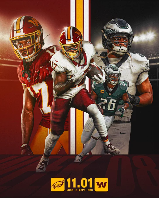 Commanders vs. Eagles matchup graphic. 