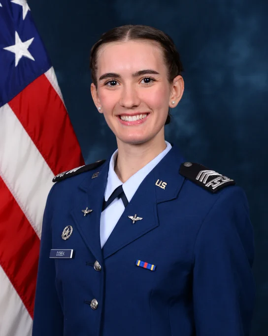 A U.S. Air Force Academy female cadet poses for an official photo.