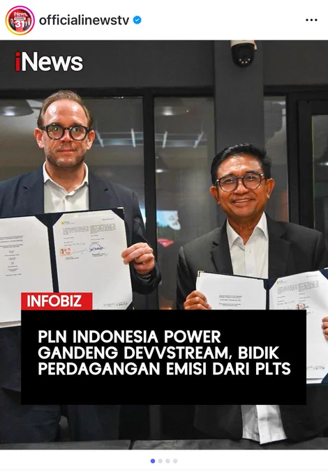 DevvStream is proud to collaborate with PLN Indonesia Power to support emissions trading opportunities from solar power generation in Indonesia.
Together, we’re helping accelerate renewable energy deployment, strengthen carbon market access, and turn measurable climate action into verified environmental value.

#DevvStream #PLNIndonesiaPower #CarbonMarkets #SolarEnergy #ClimateAction