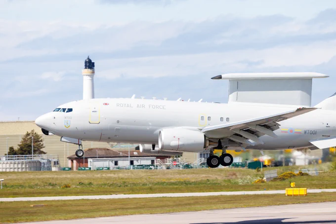 E-7 Wedgetail landing at RAF Lossiemouth.