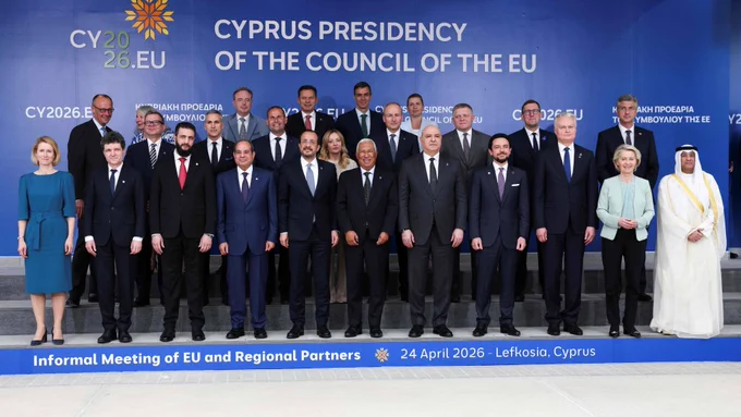 Informal Meeting of the European Council and regional partners (including Egypt, Lebanon, Syria, Jordan and the Gulf Cooperation Council) took place in Lefkosia and Agia Napa, Cyprus, on April 24, 2026. Source: Cyprus Presidency of the Council of the EU 2026