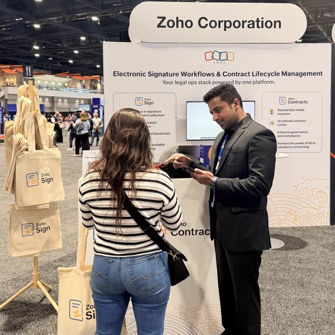 Zoho Sign and Zoho Contracts at CLOC Global Institute 2026 in Chicago, USA.