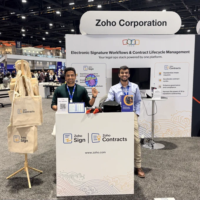 Zoho Sign and Zoho Contracts at CLOC Global Institute 2026 in Chicago, USA.