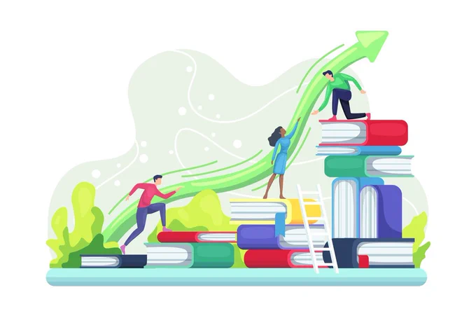 image of people climbing book to reach success and achievement