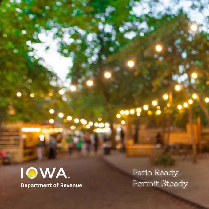 patio setting with string lights to illuminate an evening restaurant scene