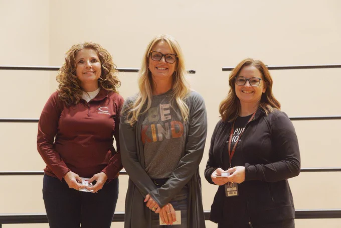 Michelle Edzards, Jackie Eickhoff and Amy Jahn following their receipt of their 30 years of service pin.