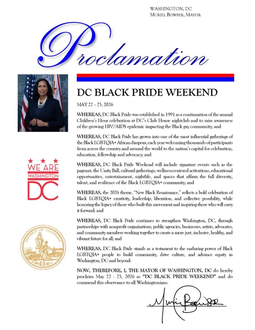 A proclamation commemorating DC Black Pride Weekend in Washington, DC.