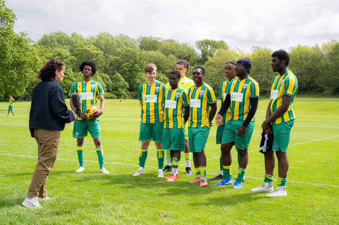 Sandwell College players being interviewed by a Sky News presenter.