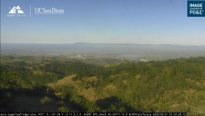 Sunny skies across interior Bay Area shown from the Sugarloaf Ridge camera in Napa County